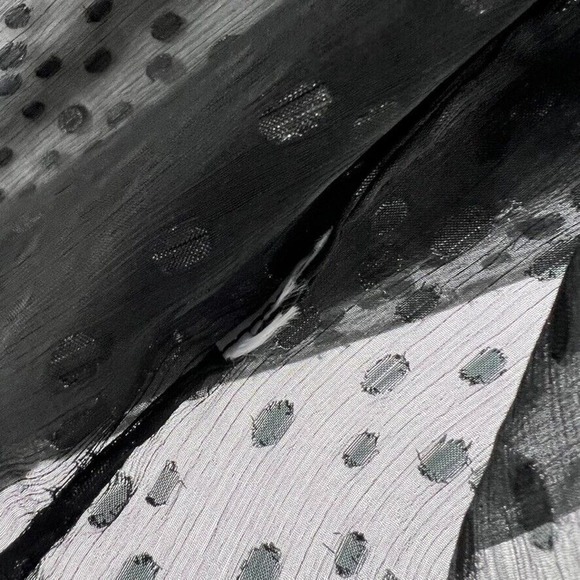 Secular Black Metallic Sheer Ruffle Tie Neck Blouse Size Small Button Cuffs USA - Picture 6 of 7